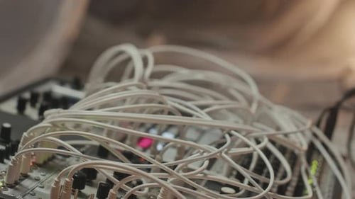 Many Audio Cables Connected to Modular Synth