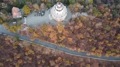 Aerial view from Elizabeth Lookout, castle in mountain top, Budapest