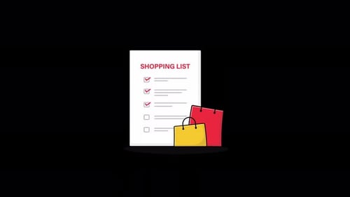 Animated Shopping List Checklist with Flat Design Bags