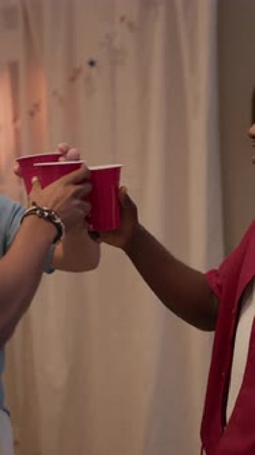 Diverse Friends Toasting with Red Cups at Independence Day Party