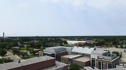 Looking West from the air over the sprawling campus of Michigan State.
