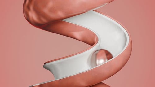 3D-Animation einer Kugel, die spiralförmig nach unten gleitet, minimale abstrakte Bewegung