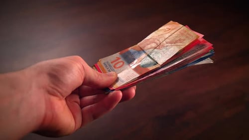 Close Up Dolly Shot Showing Many Different Swiss Franc Banknotes Cash Money Counting Swiss Francs