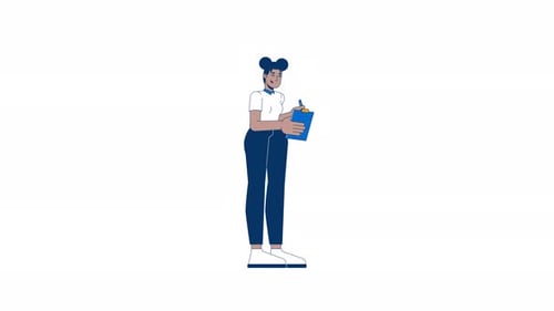 Business casual black woman holding clipboard pen 2D character animation
