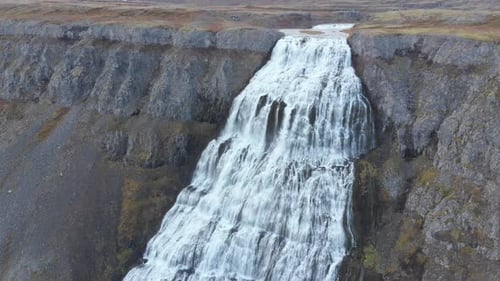 Aerial view of Dynjandi waterfall in Iceland