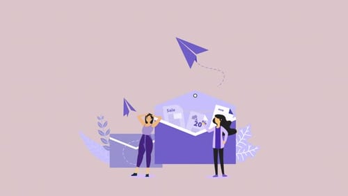 Flat Design Animation of People with Digital Mail and Sales Message
