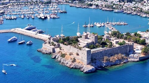 Aerial View of Bodrum Castle and Harbor, Turkey
