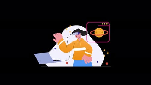 Virtual Reality Experience with Laptop and Planet Animation