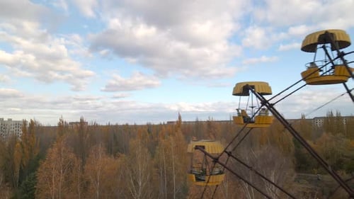 Aerial View of Abandoned Ferris Wheel in the Chernobyl Amusement Park of the Pripyat Exclusion Zone