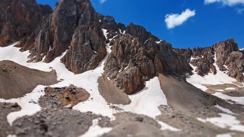 Aerial view mountains tilt shift blur effect