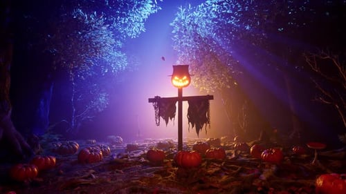 Gloomy, fabulous forest on the eve of Halloween