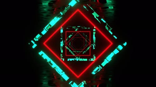 Turquoise And Red Square Abstract Hallway Background Vj Loop I 4K