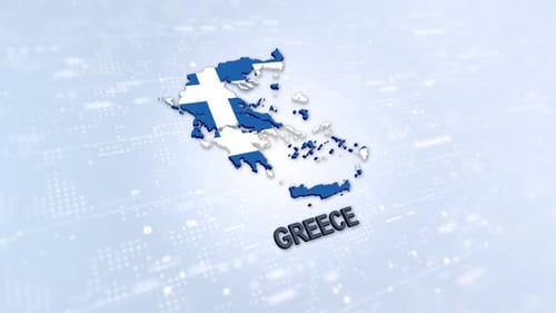 Animated 3D Greece Map with Flag on Digital Background