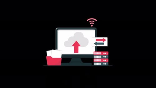 Flat Design Animation of Cloud Data Transfer and Server Operations