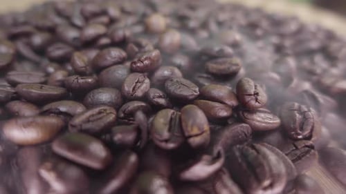 Close Up of Steaming Coffee Beans
