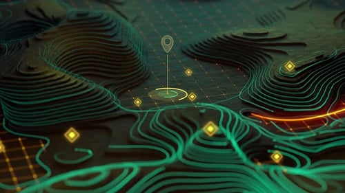 Futuristic Digital Topographic Map with Tracing Navigation Path