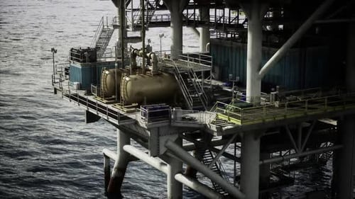 Industrial Offshore Setup Illuminated By Soft Ambient Lighting at Night