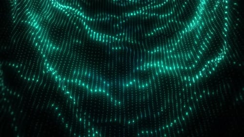 Futuristic Wavy Data Flow Technology: AI, Cyberspace and Neon Particle Motion