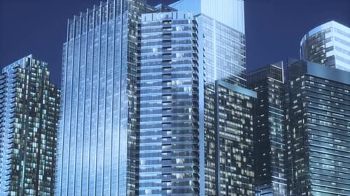 Night Architecture of Skyscrapers with Glass Facade