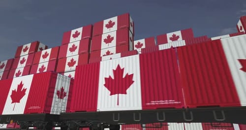 Canada export containers on cargo train wagons loop