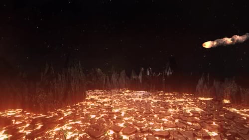 Dynamic Meteor Shower Over Lava Planet