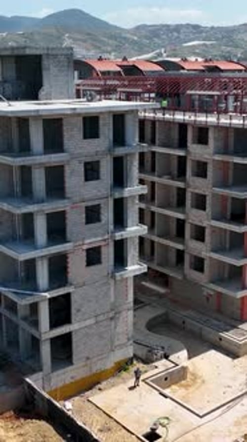 Vertical Video Aerial View Construction Site Work on Site