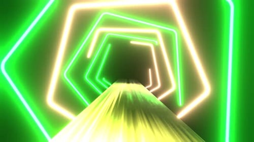 Pentagon Green With Yellow Neon Tunnel Vj Seamless Loop Animation Background