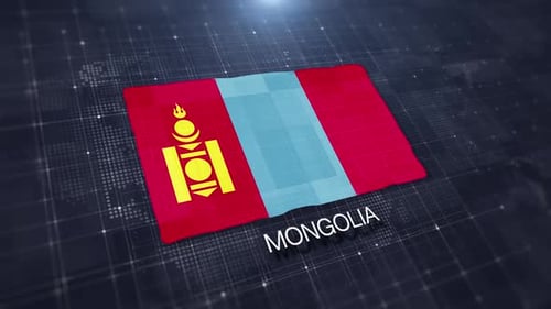 Mongolia Flag Waving Animation on Digital Map Background