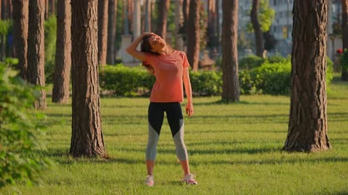 Front View Happy Woman Doing Exercises