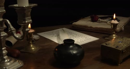 Antique Still Life with Candles and Vintage Letter