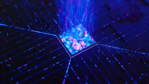 Futuristic Glowing Processor with Digital Data Flow