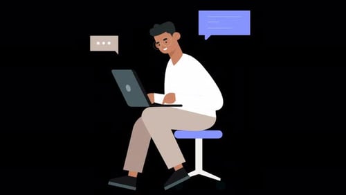 Male Employee Working in the Office Working on a Project on his Laptop 4K Alpha Channel