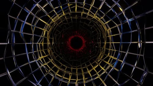 Abstract Geometric Wireframe Tunnel Loop with Sci-Fi Lights