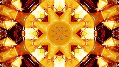 Dynamic abstract geometric network pulses with vibrant golden light