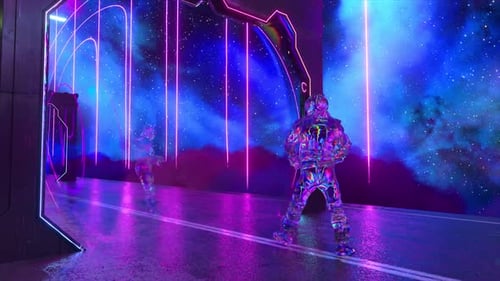 Astronaut is Running Down the Space Highway When He Runs Through the Gate Turns Into a Diamond Space
