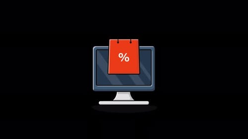 Animated Computer Monitor with E-commerce Sale Percentage Icon