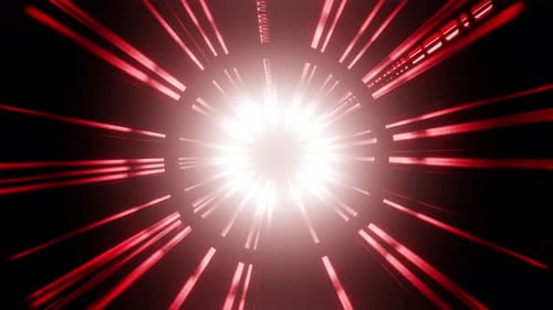 Bright flash of light from one red point on black background, overlay 3D render. Big bang singular