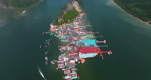 Koh Panyee Floating Village, Phang Nga Bay In Thailand - Drone Shot