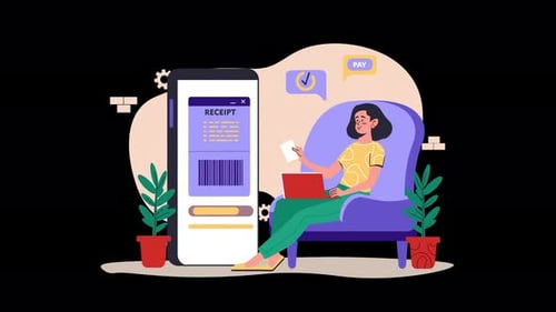 Persona que usa un dispositivo móvil para transacciones con recibo