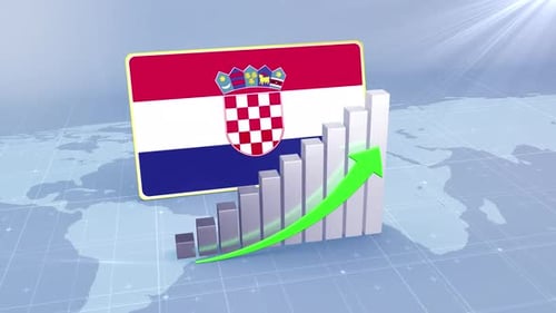Croatia Flag With Increasing Bar Chart Graph And Arrow Green