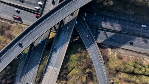 Aerial View of a Busy Highway and Freeway Interchange