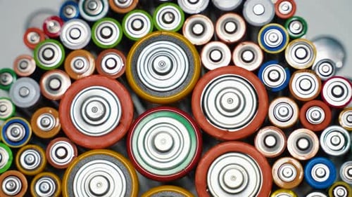 Top View of a Group of Used AA AAA D Batteries Alkaline Batteries