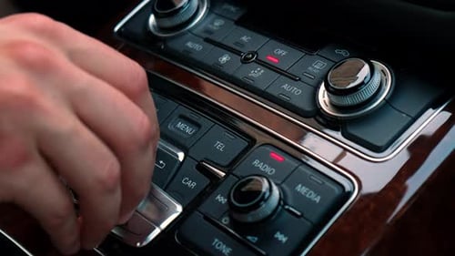 Interior of Modern Luxury Car Details of Multimedia Menu Control System Panel Dashboard Inside