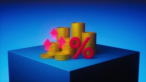 Gold Coins Stacking for Financial Growth with Percentage Increase