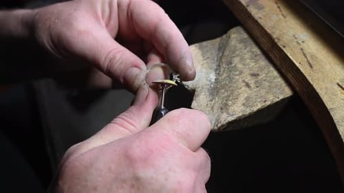 Gold Wedding Ring Craft By Goldsmith Isolated Macro Video Craft Jewelry Making with Professional