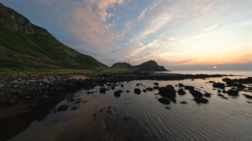 Stunning FPV 4K Drone shot during the Sunset in Giants Causeway - Northern Ireland
