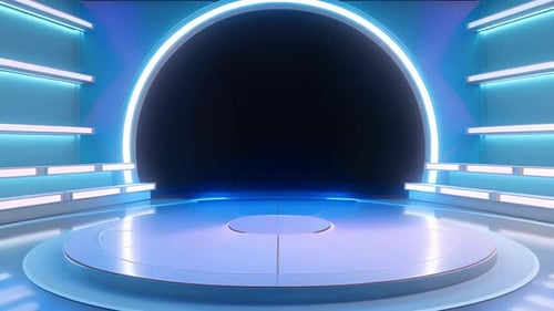 podium Futuristic showcase with platform for product displaying. Empty modern stage display