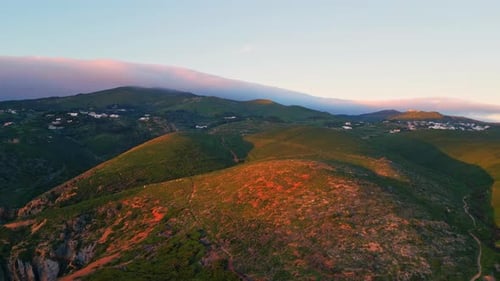 Beautiful Green Hills Cloudy Summer Aerial View Mountain Slopes Lush Greenery