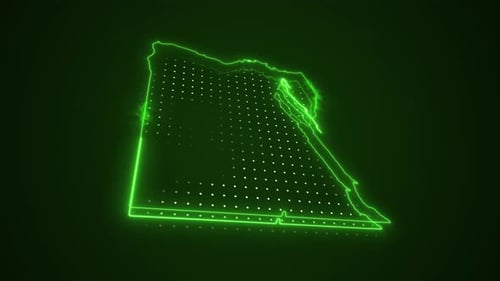 Digital Map of Egypt Neon Outline with Pulsing Grid