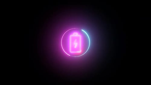 Neon Battery Charging Icon Loop Animation